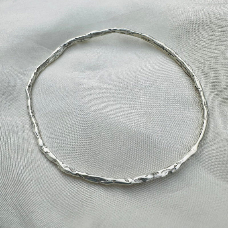 Cave Irregular Silver Bangle