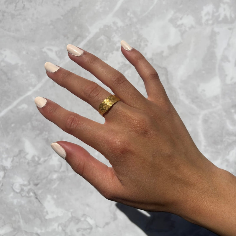 Cave Eroded Medium 23ct Yellow Gold Plated Silver Ring