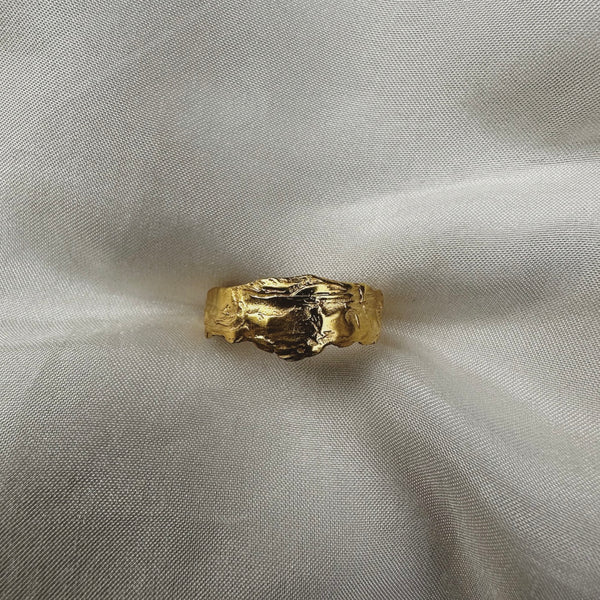 Cave Eroded Small 23ct Yellow Gold Plated Silver Ring