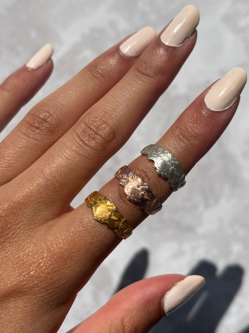 Cave Eroded Small 23ct Yellow Gold Plated Silver Ring