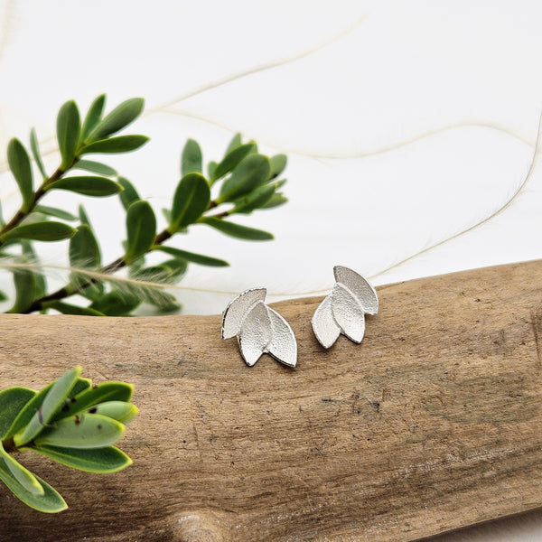 Eucalyptus Leaves Silver Stud Earrings