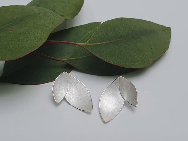 Large Eucalyptus Petal Silver Stud Earrings