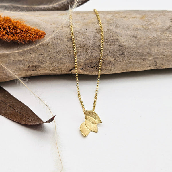 Golden Eucalyptus Leaves Pendant Necklace - yellow goldplated silver