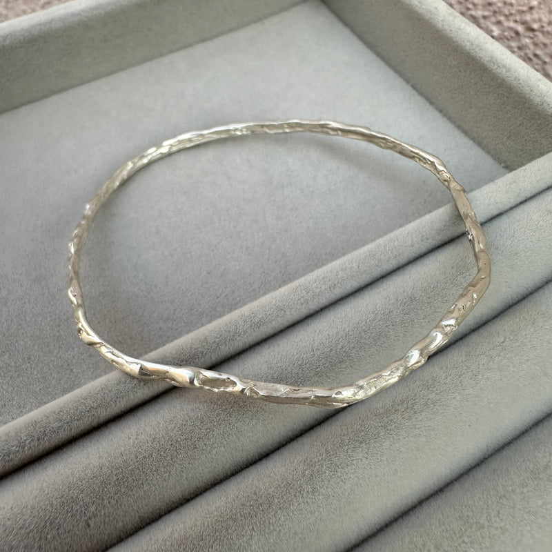 Cave Irregular Silver Bangle