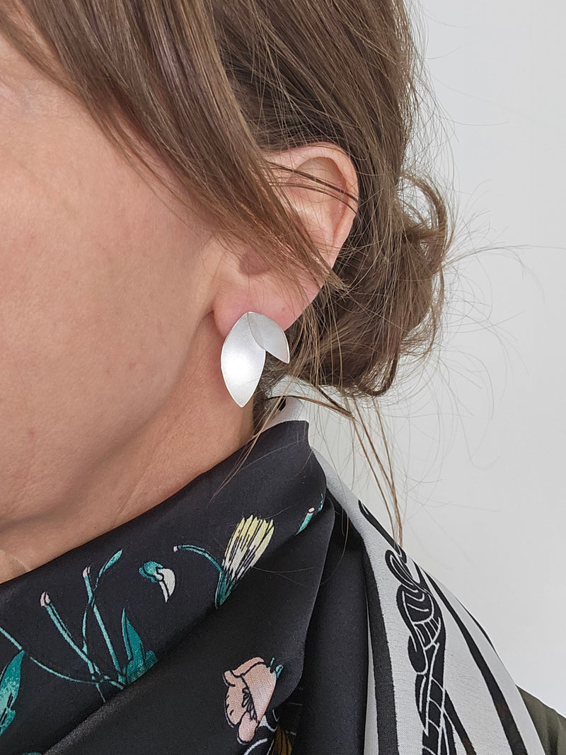 Large Eucalyptus Petal Silver Stud Earrings
