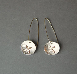 Silver & 14ct Gold Filled Petal Large Oval Long Wire Earrings