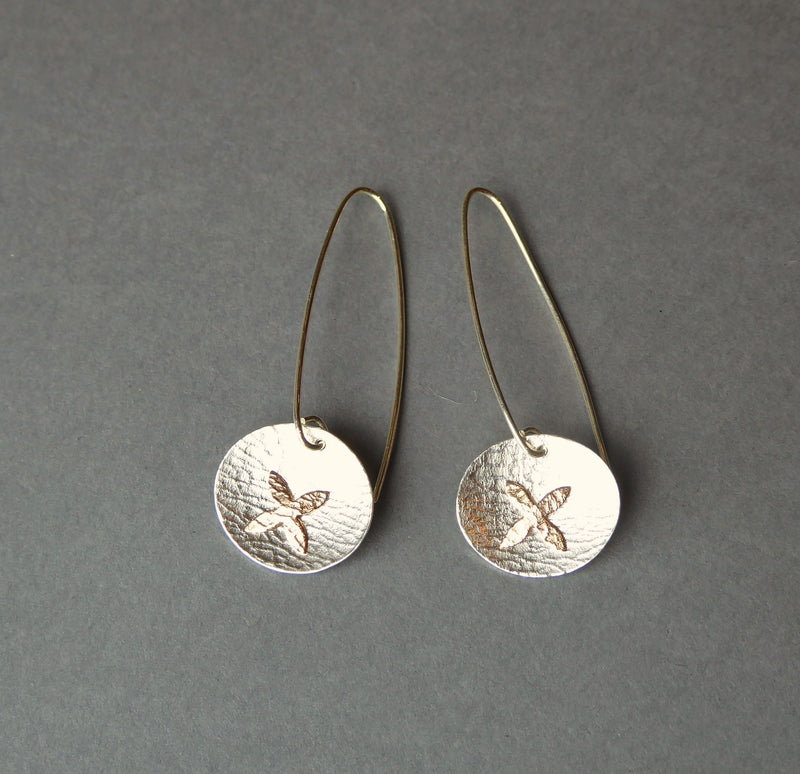 Silver & 14ct Gold Filled Petal Large Oval Long Wire Earrings