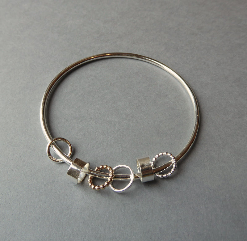 Silver & 14ct Gold Filled Bangle With Six Moving Rings