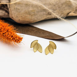 Golden Eucalyptus Leaves Stud Earrings - Yellow Gold Plated Silver