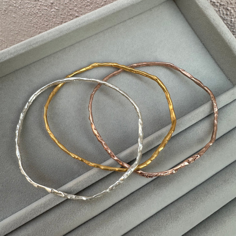Cave Irregular Silver Bangle
