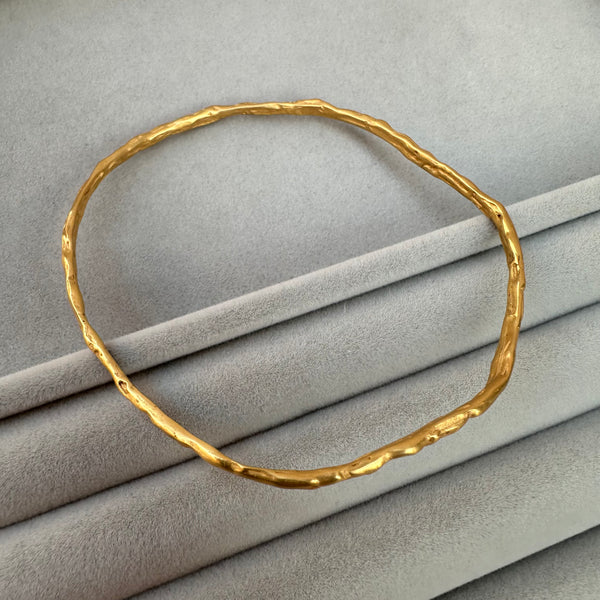 Cave Irregular 22ct Yellow Gold Plated Silver Bangle