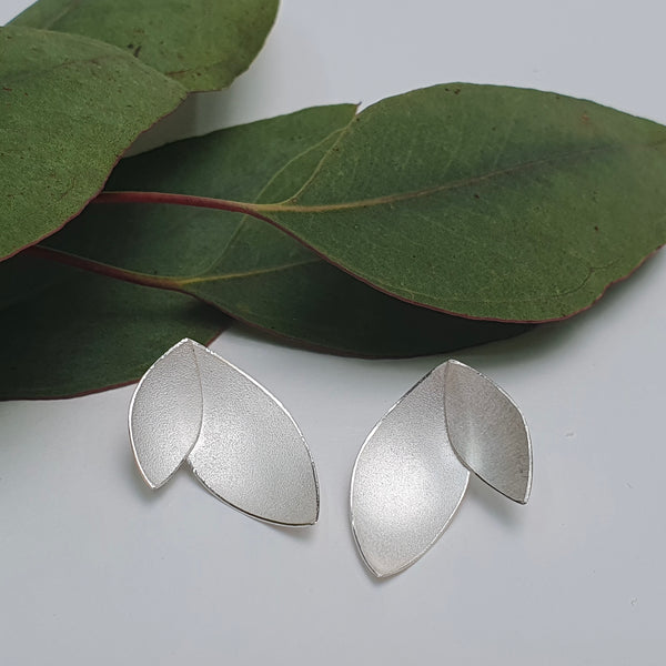 Large Eucalyptus Petal Silver Stud Earrings