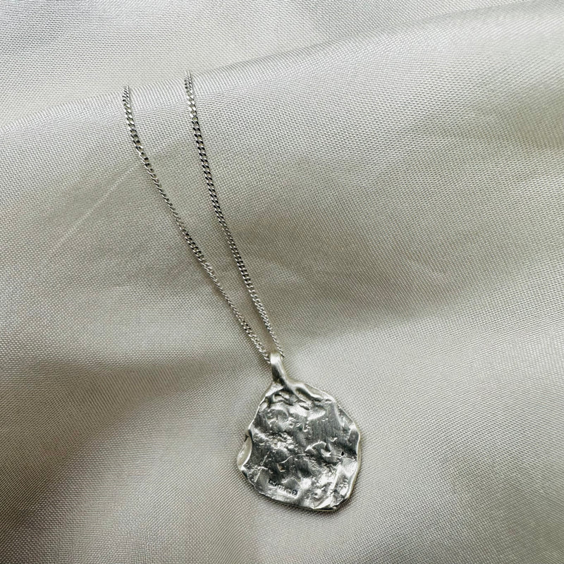 Cave Coin Style Silver Pendant Necklace