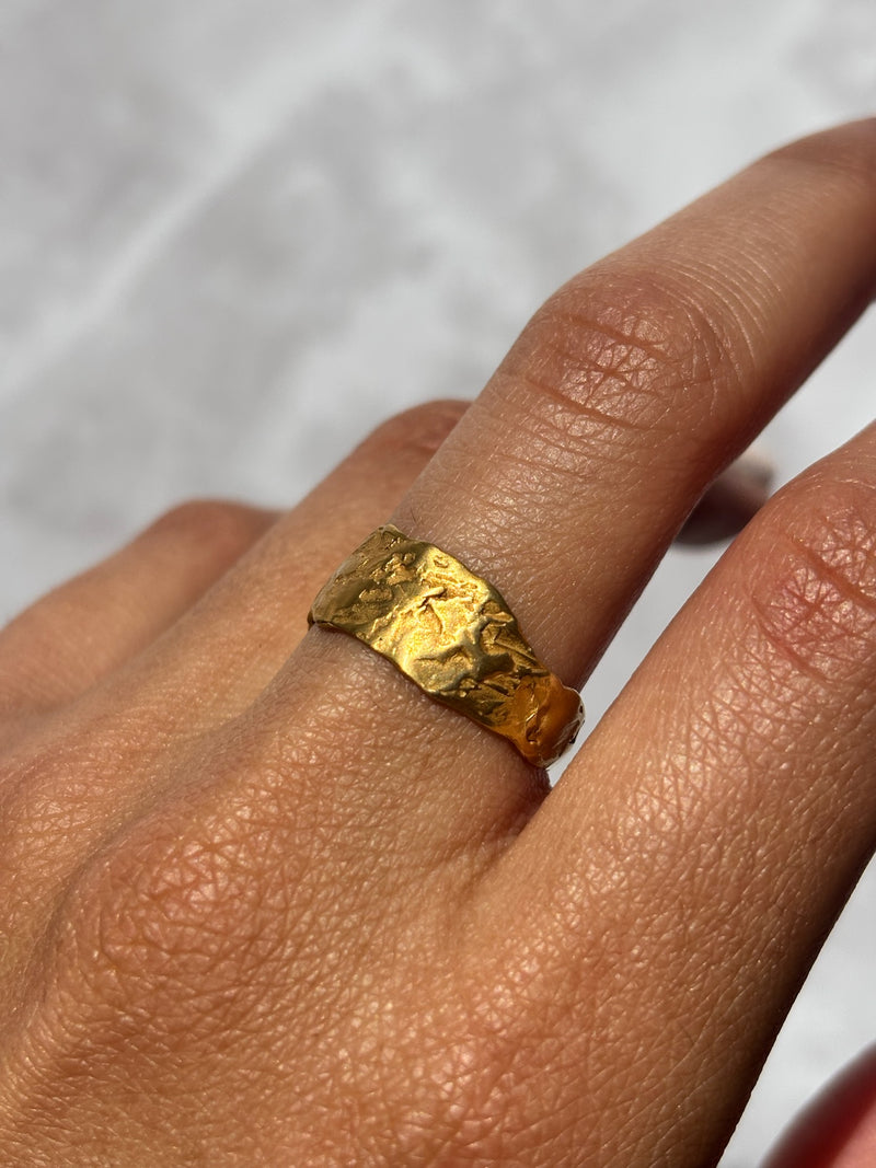 Cave Eroded Medium 23ct Yellow Gold Plated Silver Ring