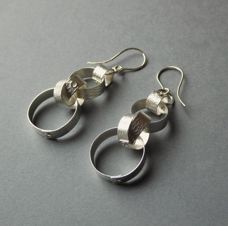 Silver Big Ring Interlinked Knot Earrings