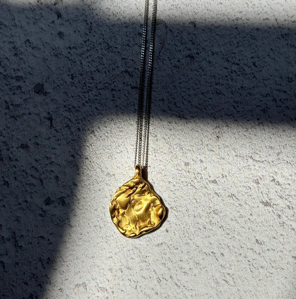 Cave Coin Style 23ct Yellow Gold Plated Silver Pendant Necklace