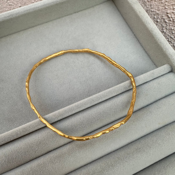 Cave Irregular 22ct Yellow Gold Plated Silver Bangle