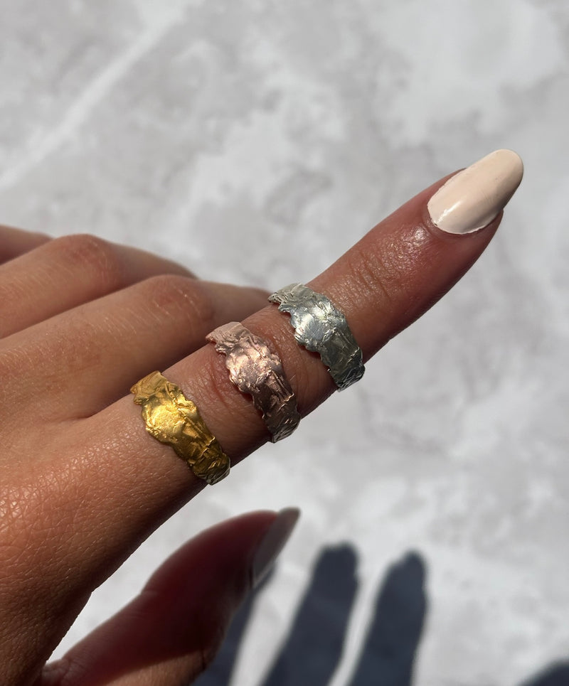 Cave Eroded Small 23ct Yellow Gold Plated Silver Ring