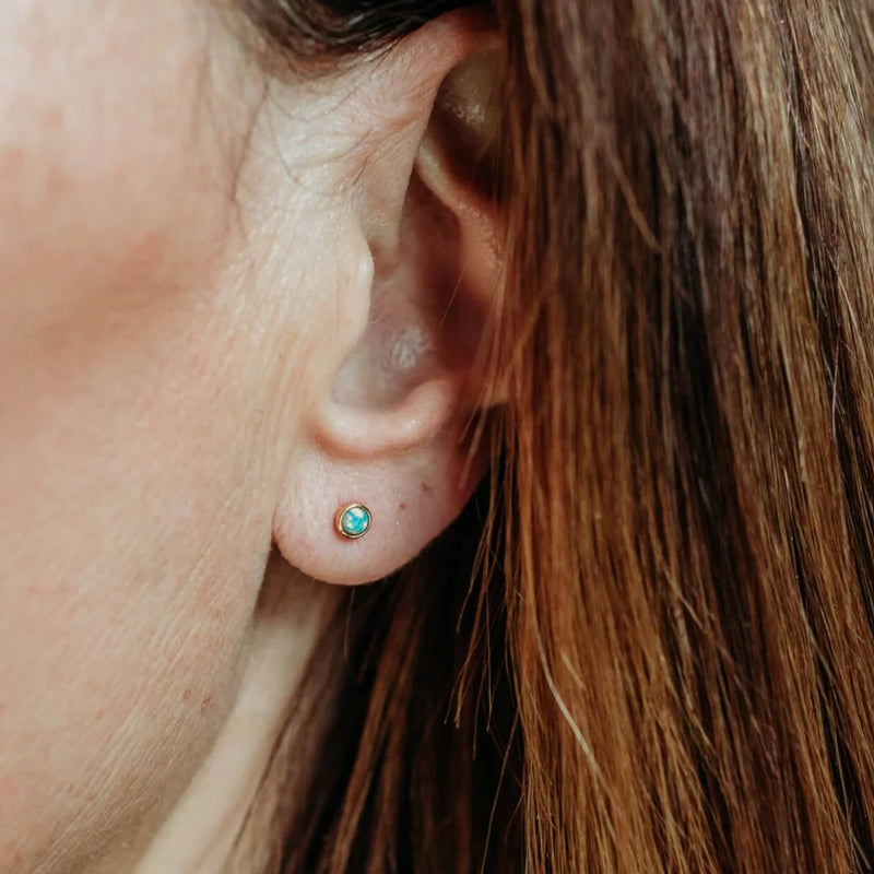 MOON YELLOW OPAL GOLD VERMEIL STUD EARRINGS