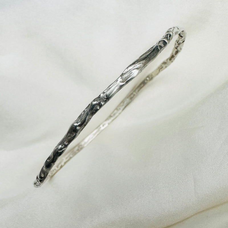 Cave Irregular Silver Bangle