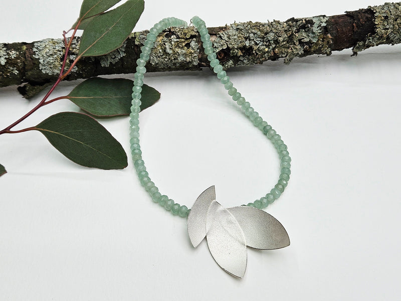 Eucalyptus Leaves Silver Aventurine Pendant Necklace