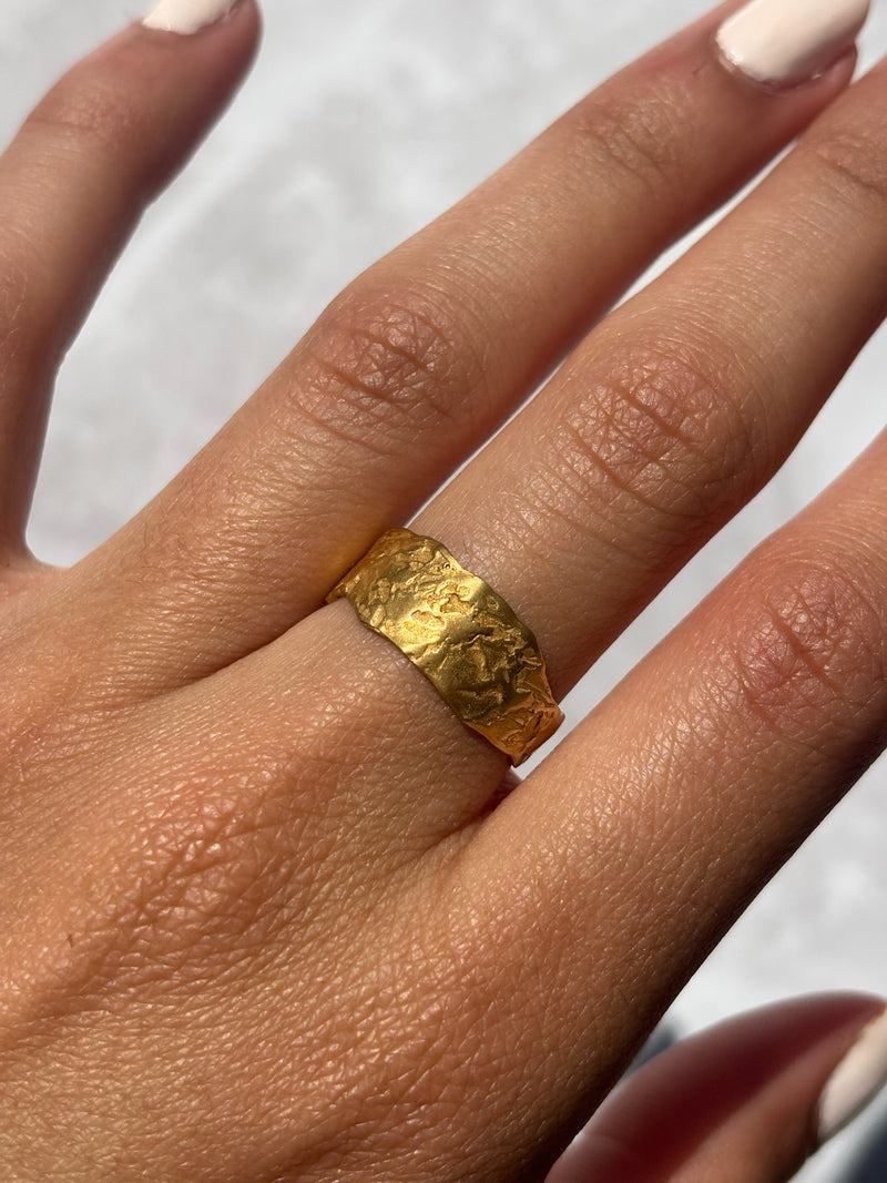 Cave Eroded Medium 23ct Yellow Gold Plated Silver Ring