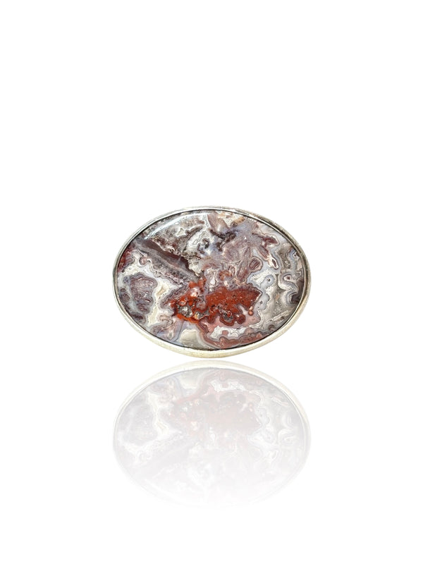 Crazy Lace Agate Silver Cocktail Ring