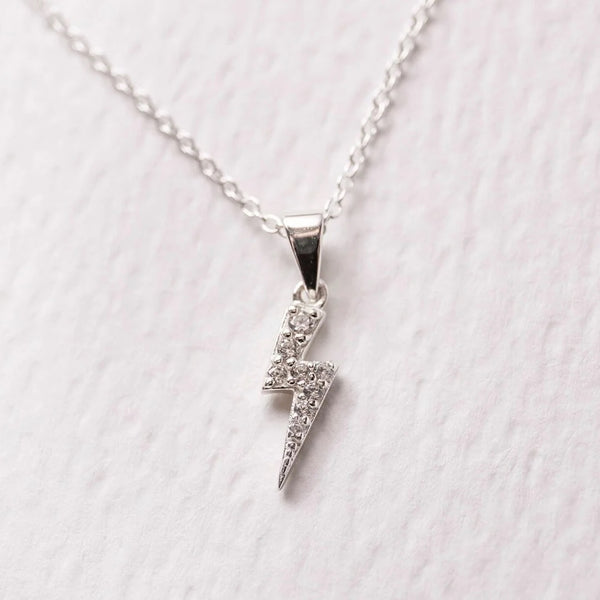 SPARKLY SILVER LIGHTNING BOLT NECKLACE