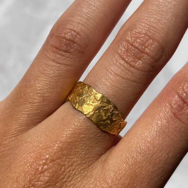 Cave Eroded Medium 23ct Yellow Gold Plated Silver Ring