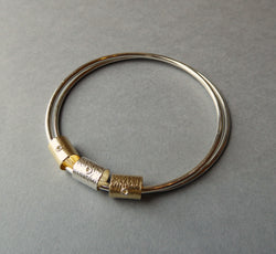 Silver 9ct Yellow Gold Filled Double Bangle With Three Print Scroll