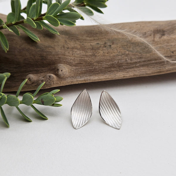 Small Stripey Petal Silver Stud Earrings