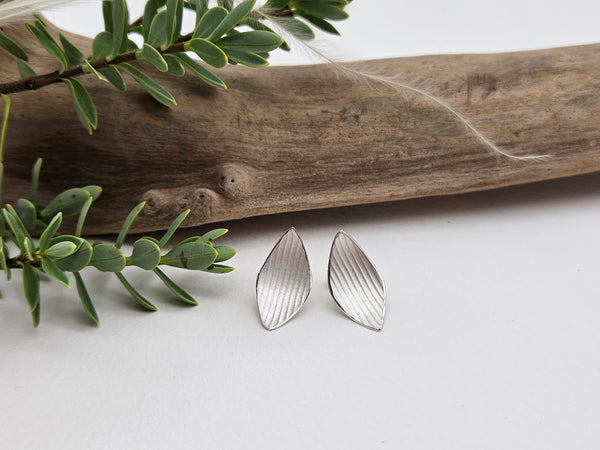 Small Stripey Petal Silver Stud Earrings