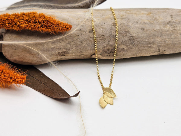 Golden Eucalyptus Leaves Pendant Necklace - yellow goldplated silver