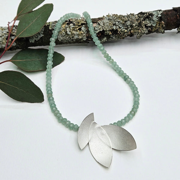 Eucalyptus Leaves Silver Aventurine Pendant Necklace