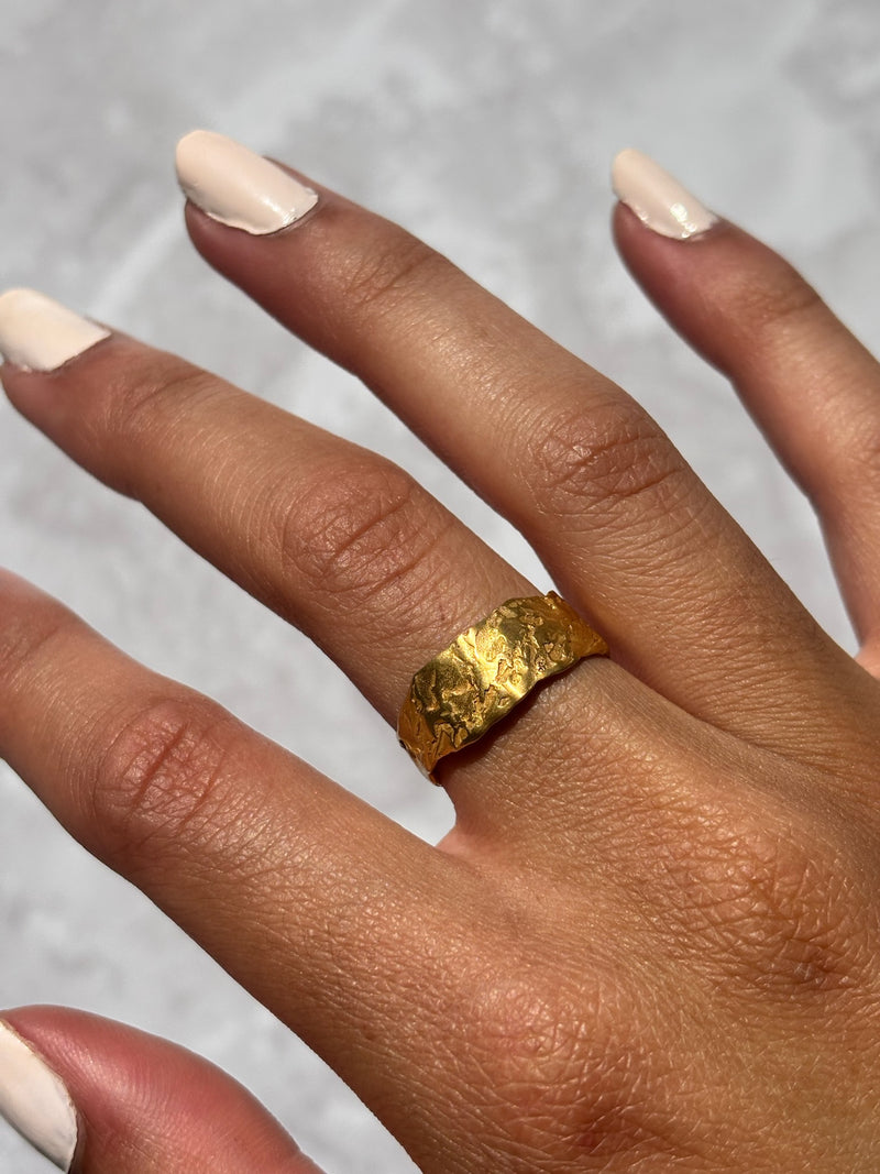 Cave Eroded Medium 23ct Yellow Gold Plated Silver Ring