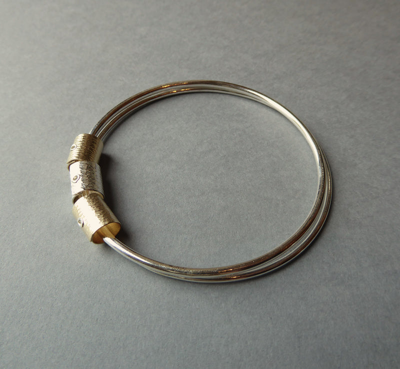Silver 9ct Yellow Gold Filled Double Bangle With Three Print Scroll