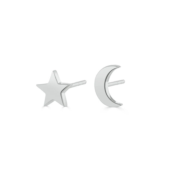 Dainty Moon & Star Studs Silver