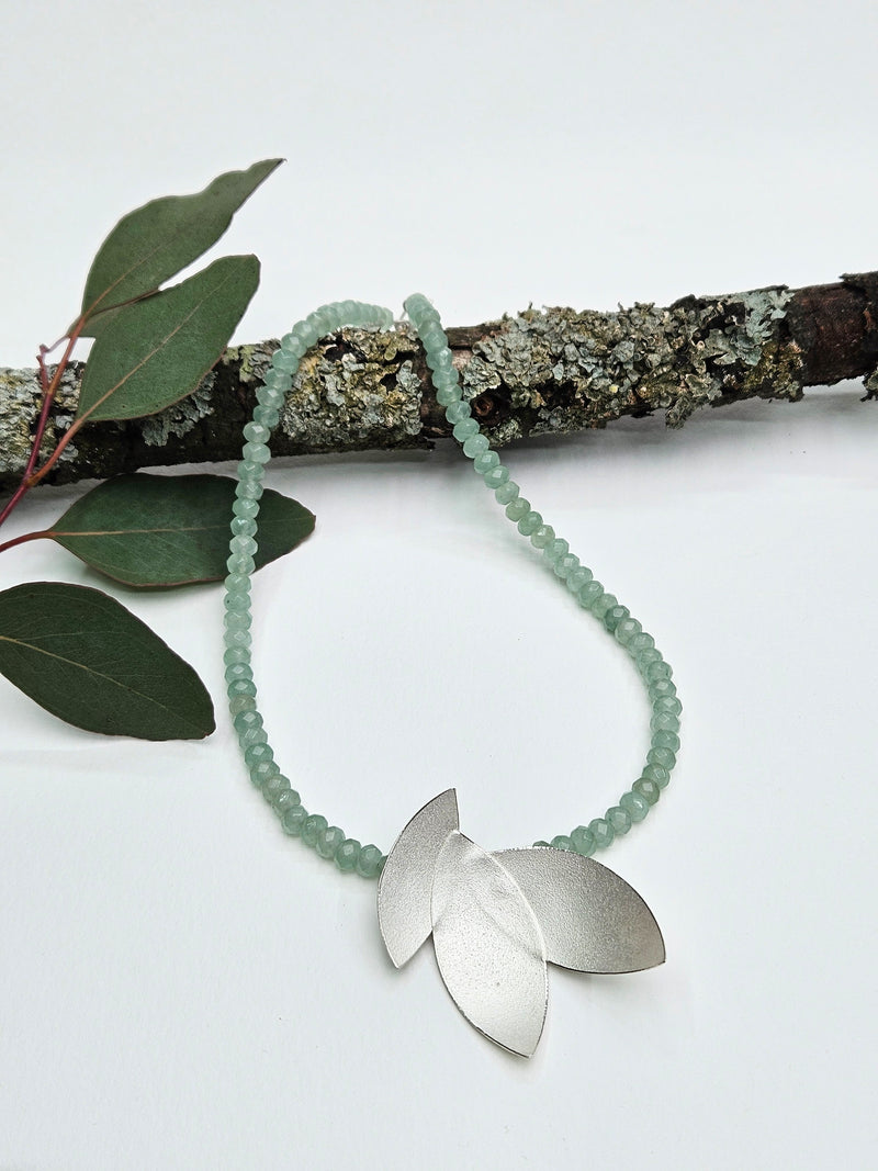 Eucalyptus Leaves Silver Aventurine Pendant Necklace