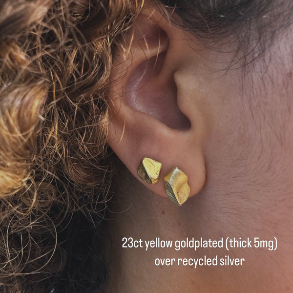 Cave Fragment (12) 18ct Yellow Gold Plated Silver Stud Earrings