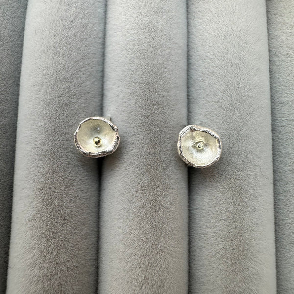 XXS Acorn Cup Stud Silver 18ct Yellow Gold Earrings