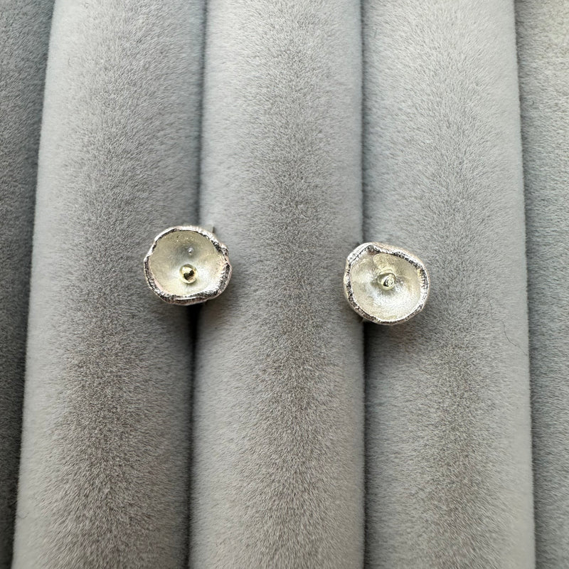 XXS Acorn Cup Stud Silver 18ct Yellow Gold Earrings