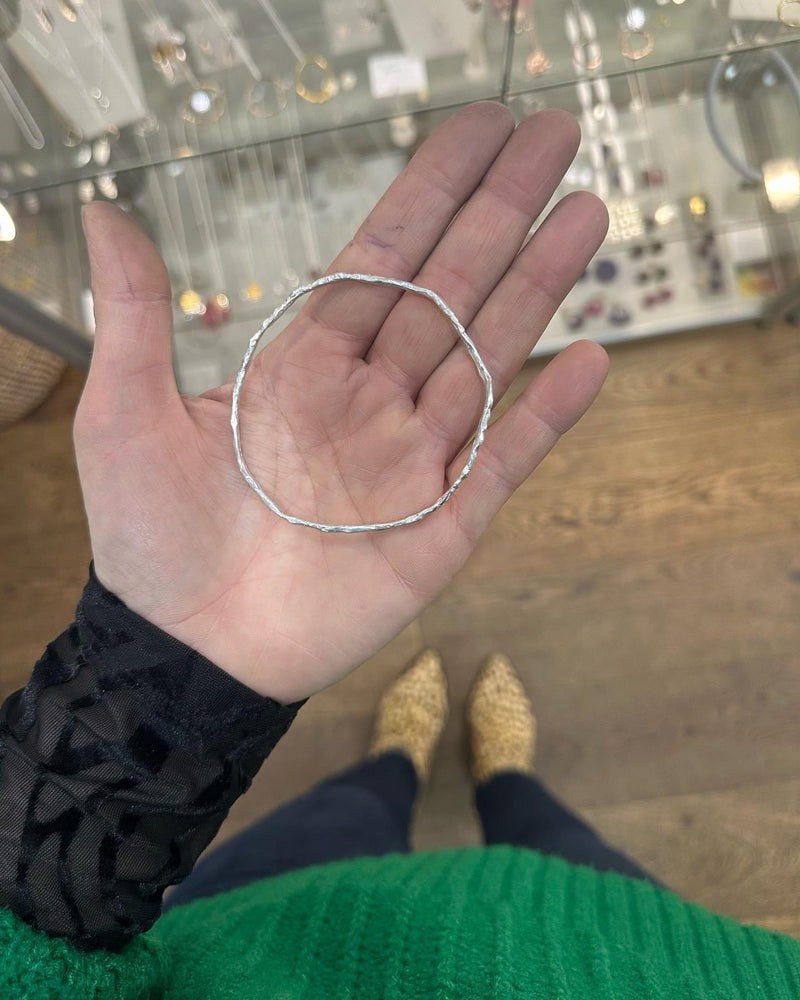 Cave Irregular Silver Bangle