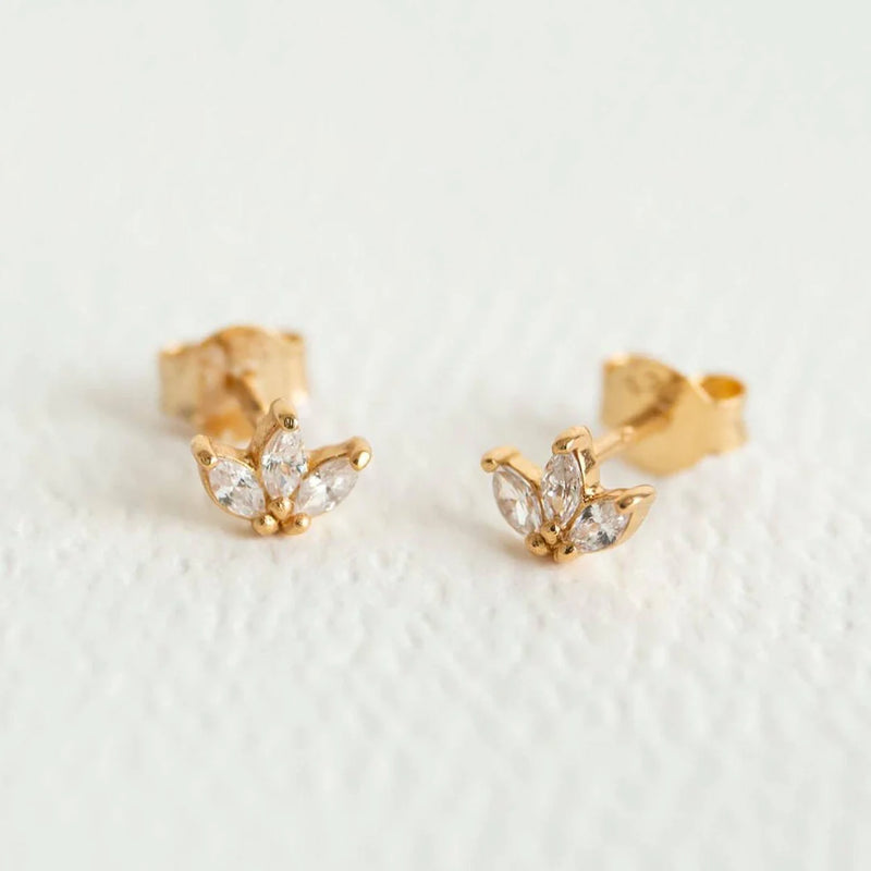 SPARKLY MARQUISE FAN STUD EARRINGS - GOLD