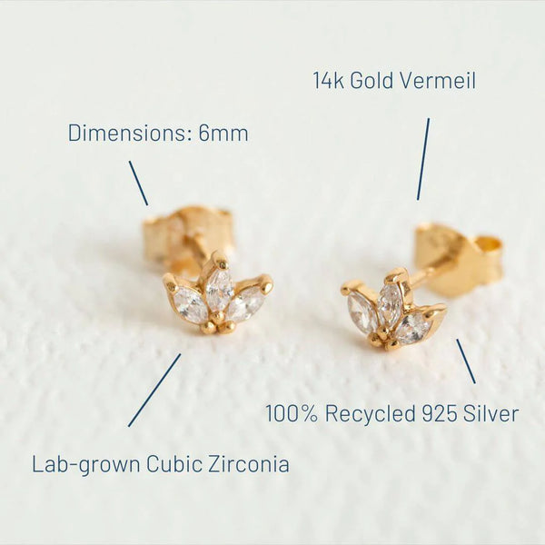 SPARKLY MARQUISE FAN STUD EARRINGS - GOLD
