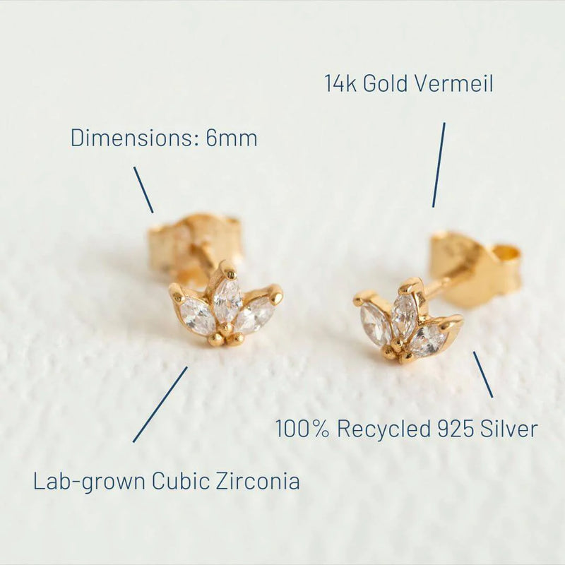 SPARKLY MARQUISE FAN STUD EARRINGS - GOLD