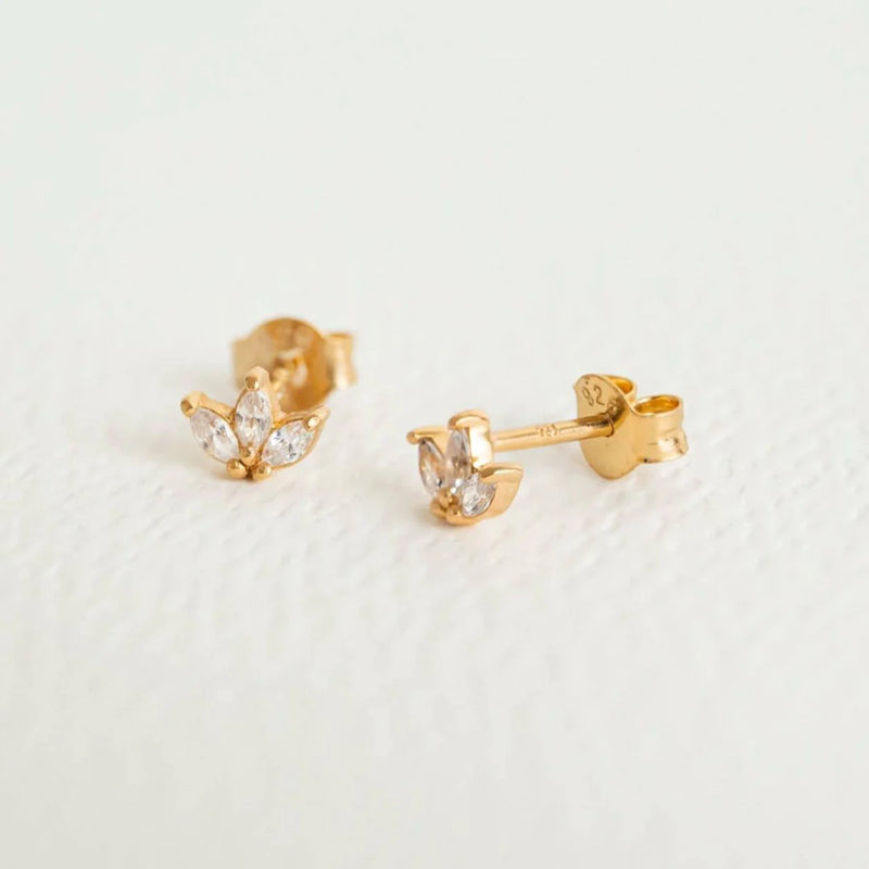 SPARKLY MARQUISE FAN STUD EARRINGS - GOLD