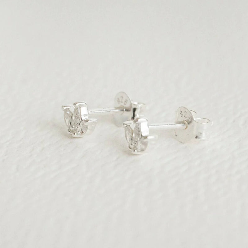 SPARKLY MARQUISE FAN STUD EARRINGS - SILVER