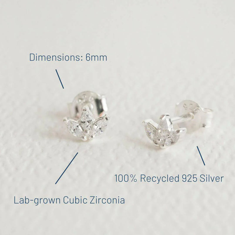 SPARKLY MARQUISE FAN STUD EARRINGS - SILVER