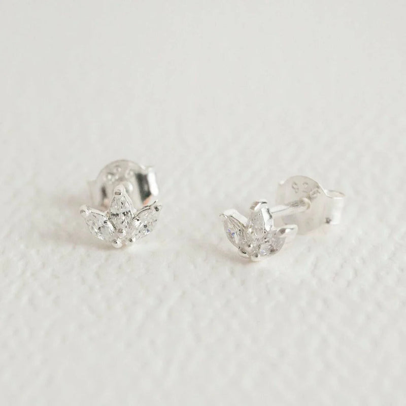 SPARKLY MARQUISE FAN STUD EARRINGS - SILVER