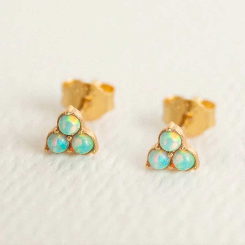 TRIPLE OPAL MINI GOLD STUD EARRINGS